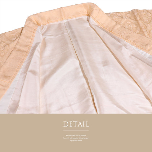 色無地 リサイクル 身丈166.5cm 裄66cm 袷 デザイン菱文様 衿先布付き オレンジ LLサイズ セミフォーマル 正絹 バチ衿 地紋あり Sランク