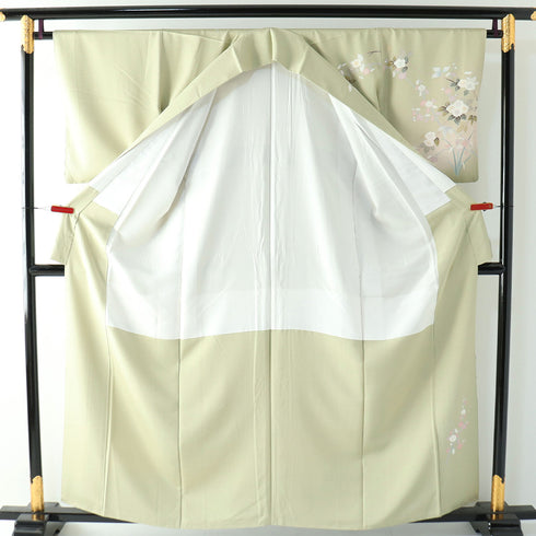 訪問着 リサイクル 身丈158.7cm 裄65.4cm 袷 花各種柄 箔 グリーン Mサイズ フォーマル セミフォーマル 正絹 広衿 Sランク