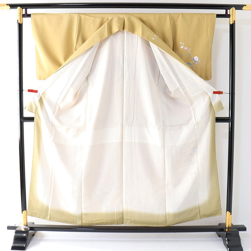 付下げ リサイクル 身丈154.5cm 裄62.8cm 袷 花枝柄 イエロー Sサイズ フォーマル セミフォーマル しつけ糸 正絹 広衿 Sランク