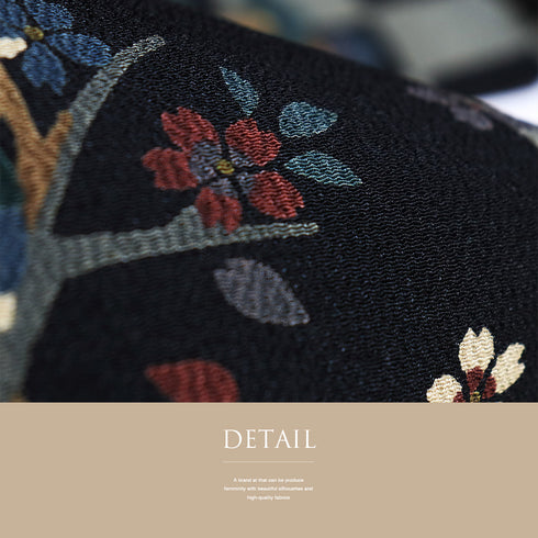 名古屋帯 リサイクル 帯丈371cm 全通 昔話柄 ちりめん ブラック Mサイズ 正絹 未使用品 お洒落 カジュアル