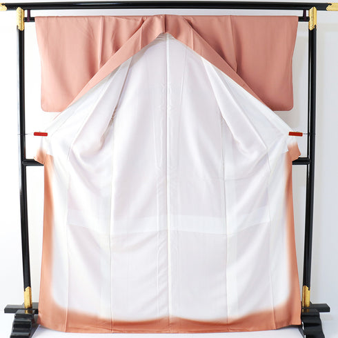 付下げ リサイクル 身丈169cm 裄64.9cm 袷 松梅桔梗 刺繍 箔 金彩 ピンク LLサイズ お洒落 しつけ糸 正絹 広衿 Sランク