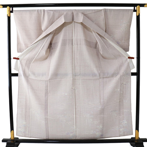 付下げ リサイクル 夏着物 身丈158.5cm 裄68.4cm 夏物 薄物 流水に菊柄 パープル Mサイズ お洒落 不明 広衿 Bランク