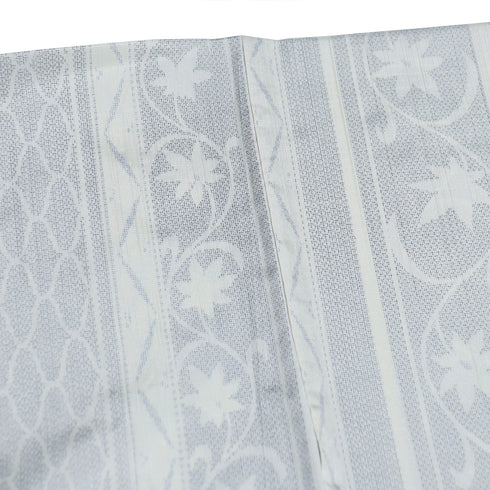 紬 リサイクル 身丈158.5cm 裄67.2cm 単衣 紬柄プリント 花唐草 平織生地 後身頃居敷当て ゆったりサイズ ホワイト Mサイズ お洒落 カジュアル ポリエステル 広衿 Sランク