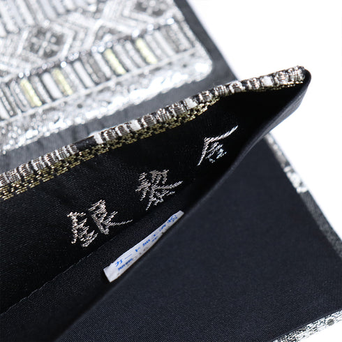 袋帯 帯丈446cm 全通 鎧威柄 ブラック Mサイズ 正絹 Sランク セミフォーマル お洒落