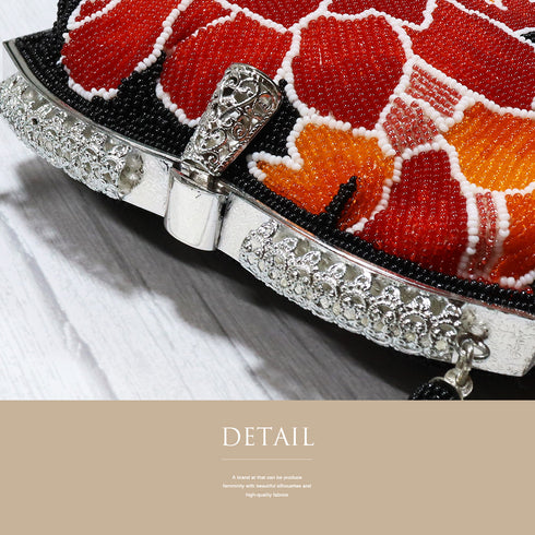 ビーズバック ベージュ 花柄 お洒落 カジュアル 横幅20cm 高さ14.5cm マチ6cm Sランク 和装小物 ZO-90