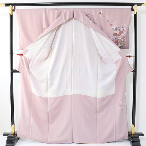 訪問着 リサイクル 身丈165.3cm 裄68cm 袷 菊や花各種柄 相良刺繍 ピンク Lサイズ フォーマル セミフォーマル 正絹 広衿 Aランク