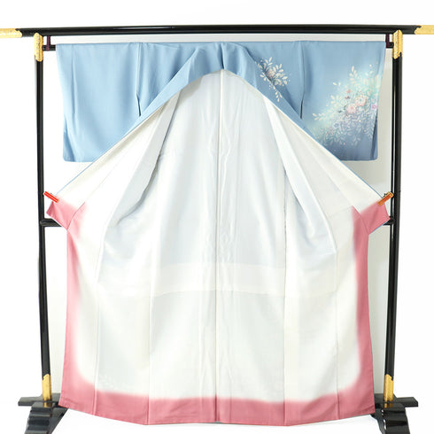 付下げ リサイクル 身丈162cm 裄66.2cm 袷 辻ヶ花文様 ブルー Lサイズ セミフォーマル 一つ紋 正絹 広衿 Aランク