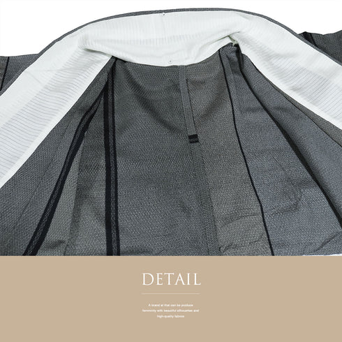 紬 リサイクル 身丈161cm 裄65.4cm 単衣 縞模様 後身頃居敷当て付き グレー Lサイズ カジュアル お洒落 正絹 広衿 Sランク