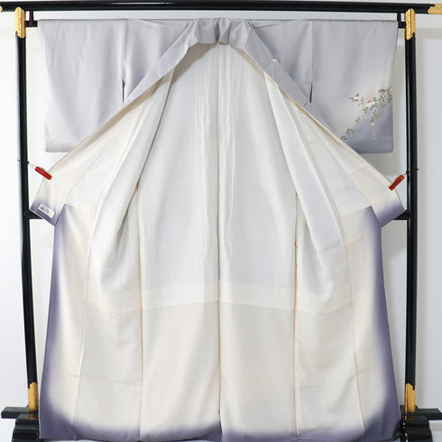 付下げ リサイクル 身丈166.2cm 裄65.6cm 袷 雪輪柄 花柄 部分刺繍 箔加工 グレー LLサイズ セミフォーマル お洒落 正絹 広衿 Sランク