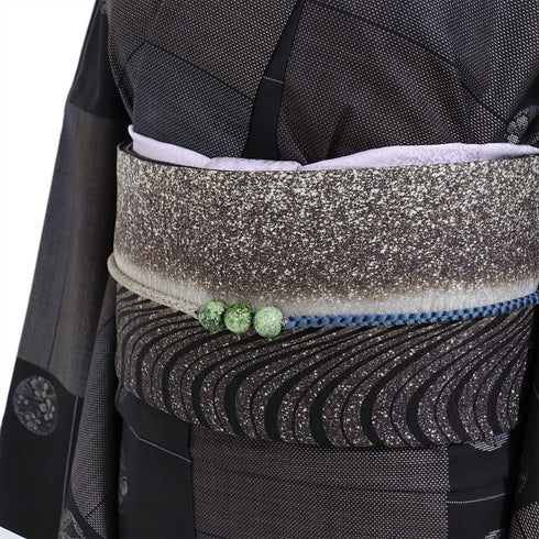 袋帯 リサイクル 帯丈510cm 全通 たたき 幾何学柄 菊樹染 ブラウン LLサイズ 正絹 新品・未使用品 お洒落