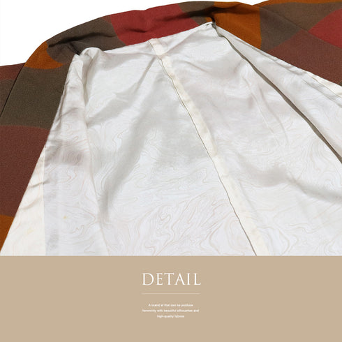 道中着 リサイクル 身丈103cm 裄64.4cm 袷 ロング丈 抽象柄 バチ衿 ブラウン Sサイズ カジュアル 正絹 Sランク