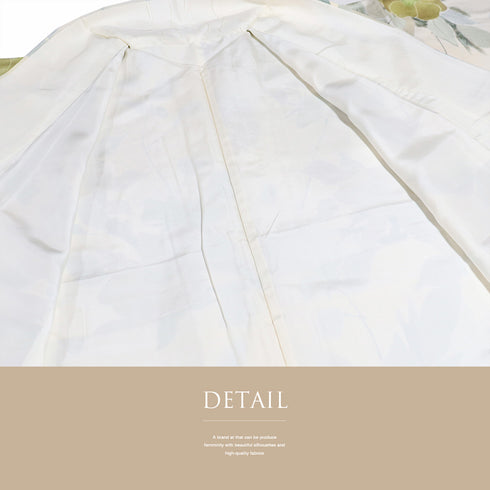 小紋 リサイクル 身丈155.5cm 裄62.4cm 袷 地紋色彩 花柄 ベージュ Mサイズ お洒落 カジュアル 正絹 広衿 Aランク