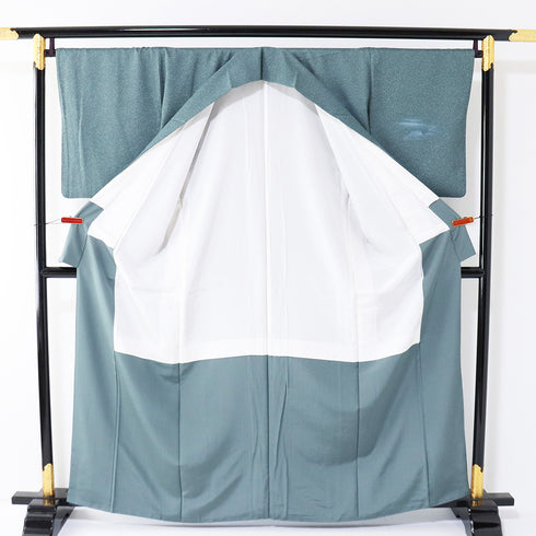 訪問着 リサイクル 身丈161.2cm 裄68.8cm 袷 風景柄 山柄 グリーン Lサイズ お洒落 セミフォーマル 正絹 広衿 Sランク