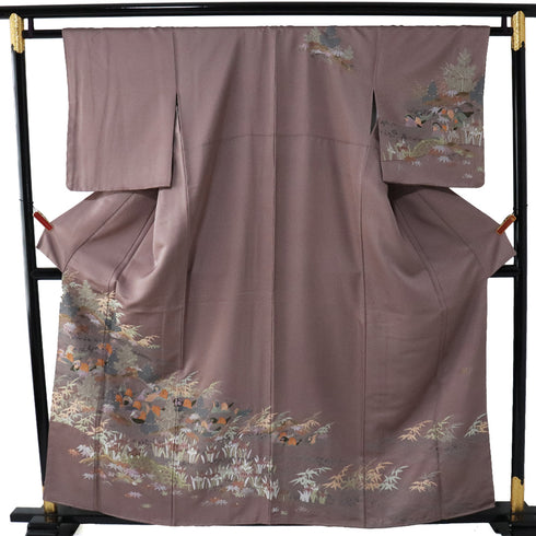 訪問着 リサイクル 身丈156.5cm 裄62.8cm 袷 蘇州刺繍 鴛鴦柄 パープル Mサイズ フォーマル セミフォーマル 落款 しつけ糸 正絹 広衿 Sランク