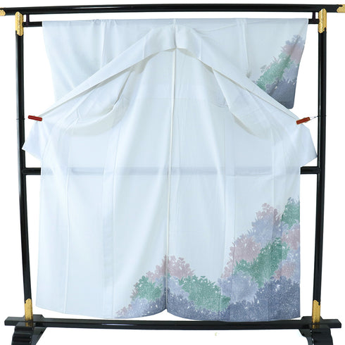 付下げ リサイクル 夏着物 身丈156cm 裄64.6cm 絽 グレー Mサイズ セミフォーマル お洒落 ポリエステル 洗える着物 広衿 Aランク