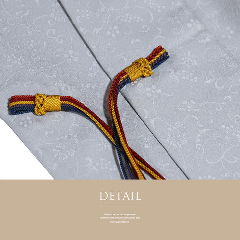 道中着 リサイクル 身丈105.5cm 裄69.2cm 袷 地紋 ロング丈 パールトーン加工 グレー LLサイズ お洒落 正絹 Aランク