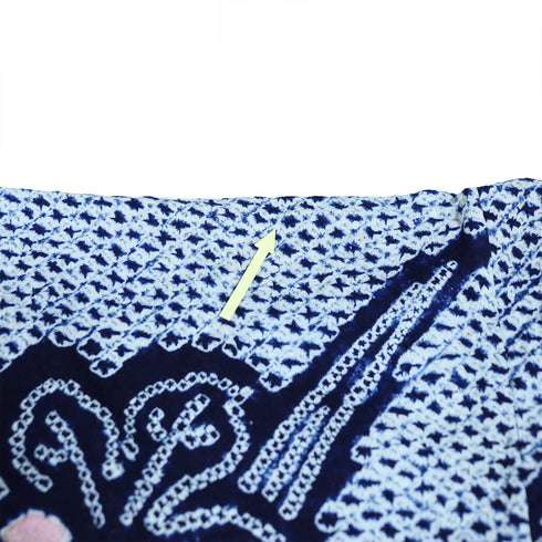 浴衣 リサイクル 夏着物 身丈154.7cm 裄68cm 夏物 絞り 花柄 ネイビー Sサイズ カジュアル 木綿 洗える着物 バチ衿 Bランク