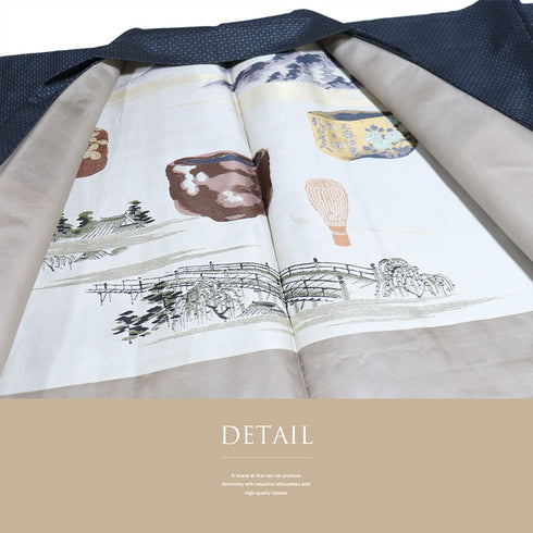 アンサンブル 男物 リサイクル 身丈134cm 裄68.6cm 羽織丈93cm 袷 紬 絣柄 ネイビー SSサイズ お洒落 カジュアル 正絹 棒衿 Sランク