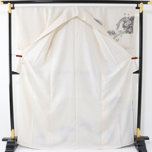 訪問着 リサイクル 身丈167.7cm 裄67cm 袷 辻が花模様 後絞り加工 箔 アイボリー LLサイズ セミフォーマル お洒落 正絹 広衿 Aランク