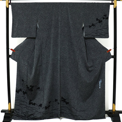 訪問着 リサイクル 身丈163.5cm 裄68.4cm 袷 ひょうたん柄 岸上純平 為書きあり ブラック Lサイズ お洒落 正絹 広衿 Sランク