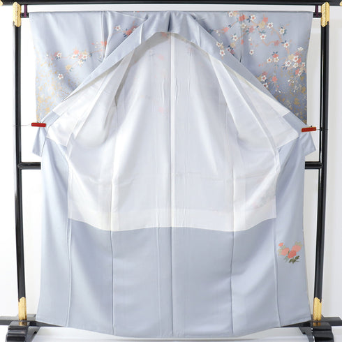 訪問着 リサイクル 身丈162cm 裄66.4cm 袷 花各種柄 ブルー Lサイズ セミフォーマル お洒落 正絹 広衿 Aランク