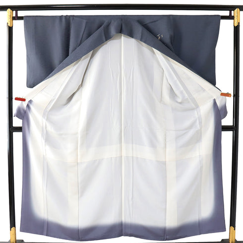 付下げ リサイクル 身丈153.2cm 裄62.8cm 袷 雪輪に宝尽くし柄 枝垂れ桜柄 金駒刺繍 ネイビー Sサイズ セミフォーマル お洒落 正絹 広衿 Aランク