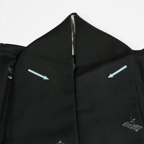 小紋 リサイクル 身丈157.5cm 裄63.6cm 単衣 青海波にひょうたん柄 地紋 ブラック Mサイズ お洒落 カジュアル ポリエステル 洗える着物 広衿 Aランク