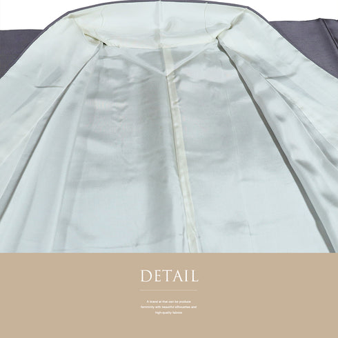 訪問着 リサイクル 身丈159cm 裄66.4cm 袷 紬 ゆったりサイズ 源氏香柄 青海派模様 松尾光琳作 パープル Mサイズ お洒落 落款 しつけ糸 正絹 広衿 Sランク