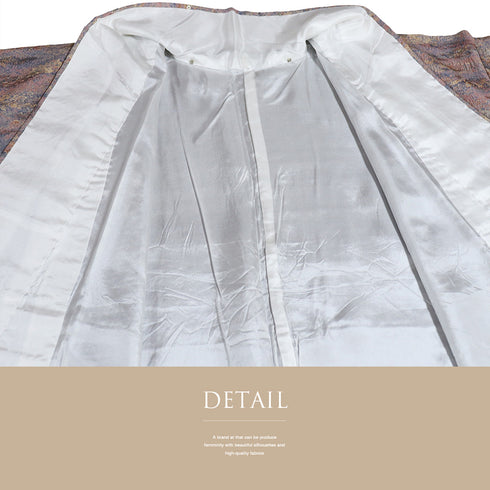 小紋 リサイクル 身丈162cm 裄68cm 袷 陶彩染め 加藤唐九郎 ゆったりサイズ 膨れ織り パープル Lサイズ お洒落 カジュアル 正絹 広衿 Sランク