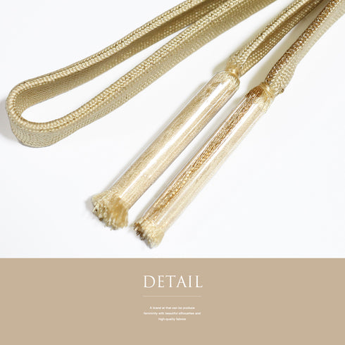 帯締め・帯揚げセット リサイクル お洒落 平組紐 ちりめん ベージュ 正絹 Sランク 雲取りに笹や蝶や梅柄 刺繍