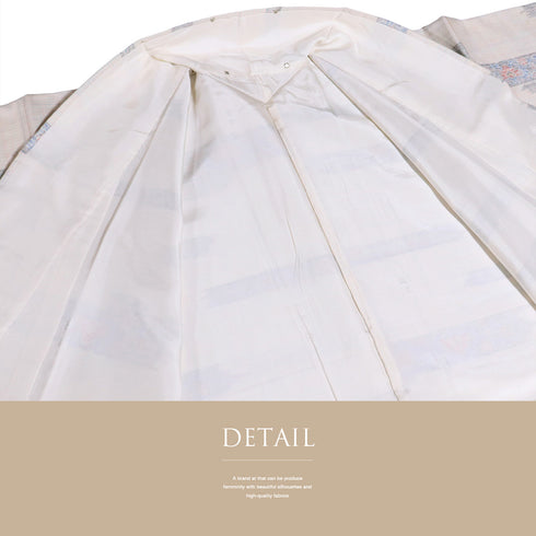 紬 リサイクル 身丈162.2cm 裄65cm 袷 花柄 アイボリー Lサイズ お洒落 カジュアル 正絹 広衿 Sランク