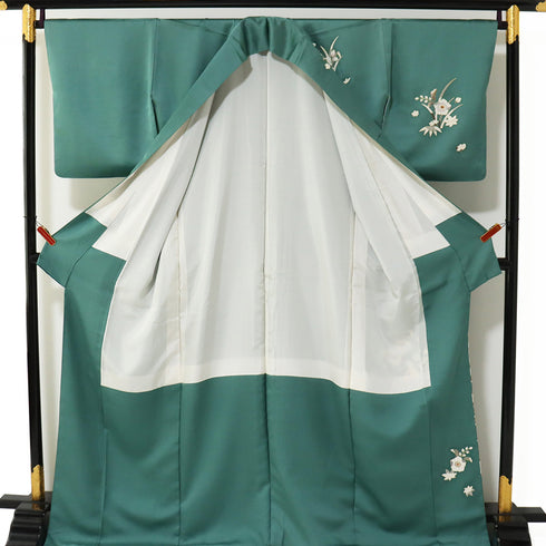 訪問着 リサイクル 身丈168cm 裄68cm 袷 辻ヶ花風柄 金駒刺繍 箔 ぼかし グリーン LLサイズ セミフォーマル お洒落 一つ紋 正絹 広衿 Sランク