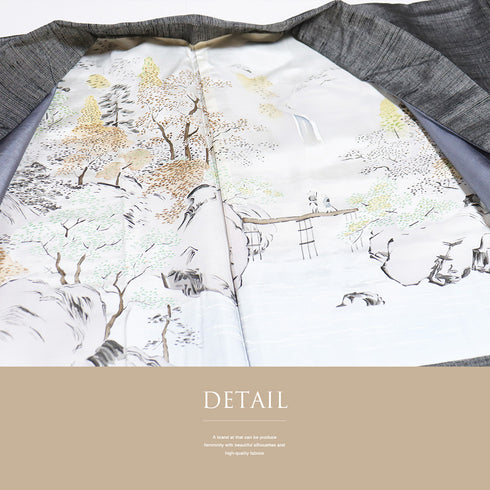 アンサンブル 男物 リサイクル 身丈133cm 裄66.8cm 羽織丈87cm 袷 グレー SSサイズ お洒落 カジュアル しつけ糸 正絹 棒衿 Sランク