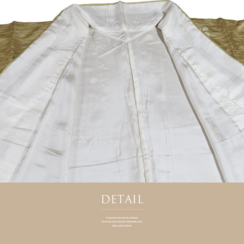 訪問着 リサイクル 身丈159cm 裄65cm 袷 観世水 花柄 部分絞り ベージュ サイズ セミフォーマル お洒落 一つ紋 正絹 広衿 Sランク