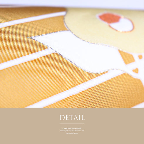 名古屋帯 リサイクル 帯丈396.5cm ポイント柄 塩瀬 椿柄 オレンジ Lサイズ 正絹 Sランク お洒落 カジュアル