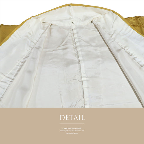 色無地 リサイクル 身丈153.5cm 裄63cm 袷 山に木立柄 イエロー Sサイズ セミフォーマル 一つ紋 正絹 広衿 地紋あり Sランク