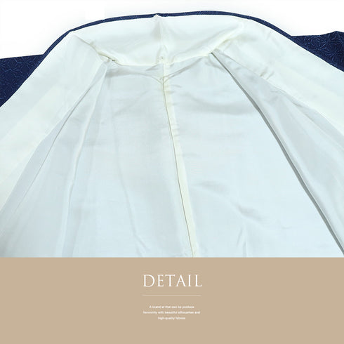 小紋 リサイクル 身丈157.5cm 裄66.4cm 袷 麻の葉柄 藍染 ゆったりサイズ ネイビー Mサイズ お洒落 カジュアル しつけ糸 正絹 広衿 Sランク