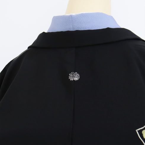 黒羽織 リサイクル 身丈77.5cm 裄62.8cm 袷 花柄 刺繍 ブラック Sサイズ フォーマル セミフォーマル 一つ紋 正絹 Sランク