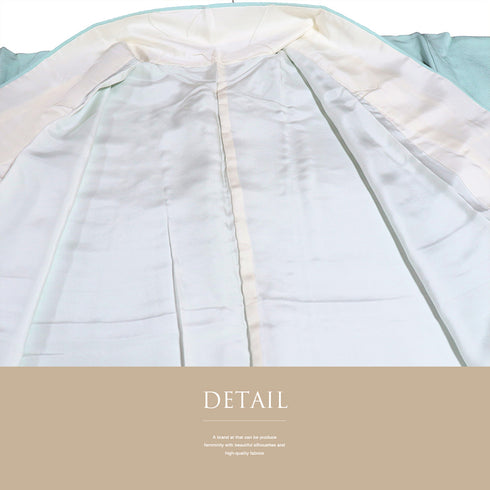 色無地 リサイクル 身丈160.3cm 裄65.2cm 袷 ブルー Mサイズ セミフォーマル お洒落 一つ紋 しつけ糸 正絹 広衿 Sランク