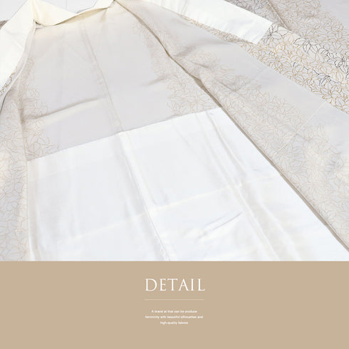 長襦袢 リサイクル 長襦袢 身丈122cm 裄64.8cm 袷 葉柄 後身頃居敷当て付き 半衿なし ベージュ Mサイズ お洒落 正絹 袖無双 Sランク