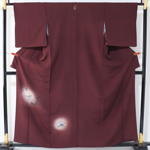 付下げ リサイクル 身丈158cm 裄64.4cm 袷 椿柄 お洒落紋 レッド Mサイズ お洒落 一つ紋 正絹 広衿 Sランク