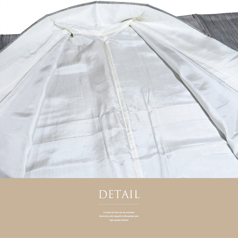 紬 リサイクル 身丈160.2cm 裄64cm 袷 白鷹山 ぜんまい糸 縞柄 パールトーン加工 グレー Mサイズ お洒落 カジュアル 証紙 しつけ糸 正絹 広衿 Sランク