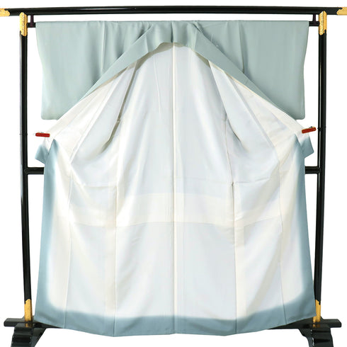 付下げ リサイクル 身丈160cm 裄66.8cm 袷 丸に扇子柄 金駒刺繍 グリーン Mサイズ セミフォーマル お洒落 正絹 広衿 Sランク