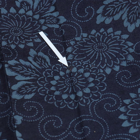 紬 リサイクル 身丈159.3cm 裄63.2cm 単衣 菊唐草模様 ネイビー Mサイズ カジュアル お洒落 正絹 広衿 Sランク