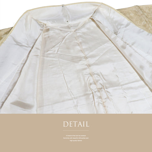 色無地 リサイクル 身丈164cm 裄65.6cm 袷 花柄 アイボリー Lサイズ セミフォーマル お洒落 一つ紋 正絹 広衿 地紋あり Sランク