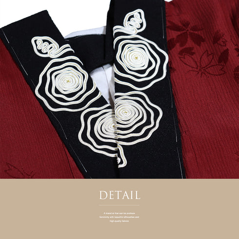 長襦袢 リサイクル 長襦袢 身丈134cm 裄65.2cm 袷 桜の地紋 刺繍衿 レッド Mサイズ お洒落 正絹 Sランク