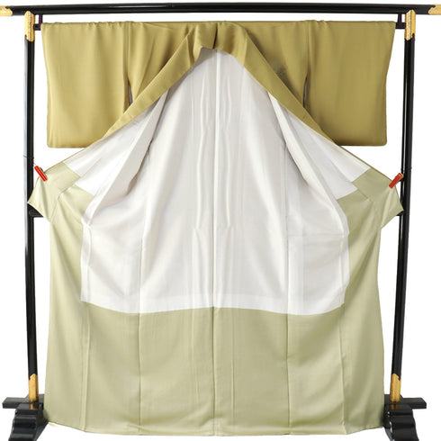 訪問着 リサイクル 身丈168.2cm 裄68cm 袷 風景柄 草花柄 汕頭刺繍 グリーン LLサイズ セミフォーマル お洒落 正絹 広衿 Sランク