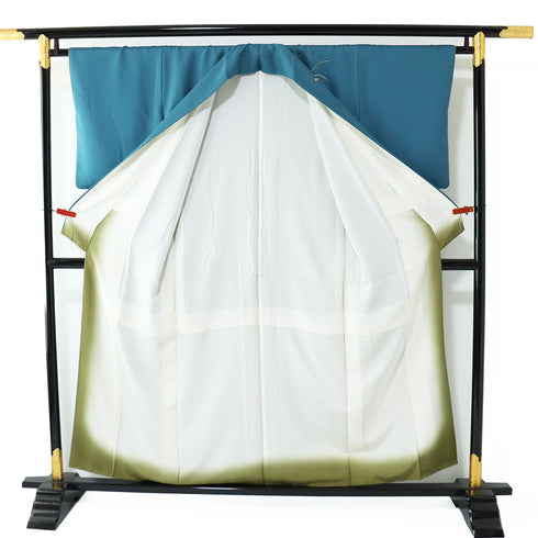 付下げ リサイクル 身丈153.5cm 裄64.8cm 袷 金彩 雲取り 花柄 ブルー Sサイズ フォーマル セミフォーマル 一つ紋 正絹 広衿 Sランク