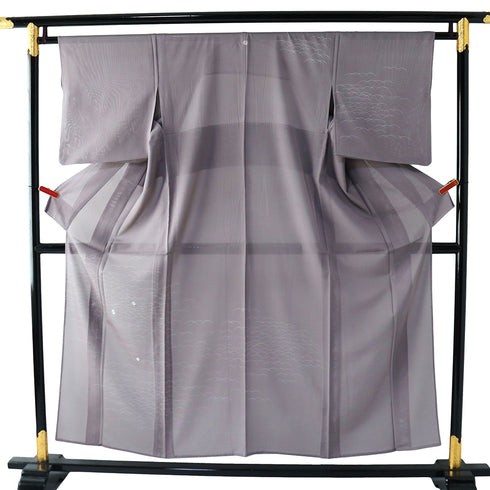 付下げ リサイクル 夏着物 身丈151.5cm 裄63.6cm 絽 露芝模様 パープル Sサイズ フォーマル セミフォーマル 一つ紋 正絹 広衿 Sランク