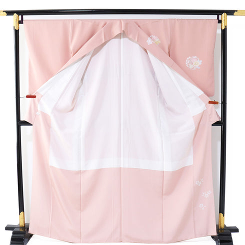 訪問着 リサイクル 身丈164cm 裄68cm 袷 花丸や花唐草柄 ピンク Lサイズ セミフォーマル お洒落 正絹 広衿 Sランク